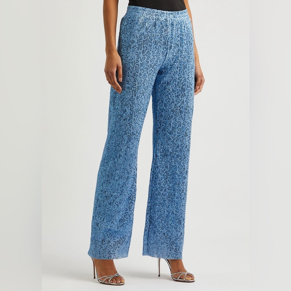 Stine Goya Markus Sequin Embellished Metallic Knit Trousers Hydrangea Blue Pant